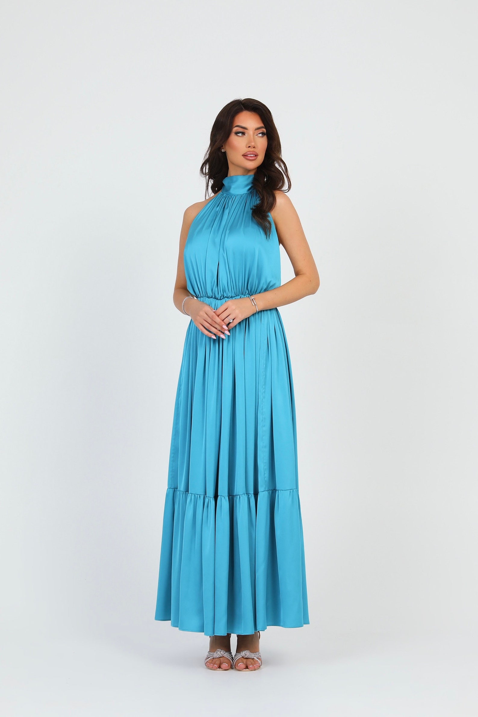 black chiffon dress with sleeves Long Sleeve V-Neck Midi in Color Temperature:Warm Light Lioness Black silk muse size-women