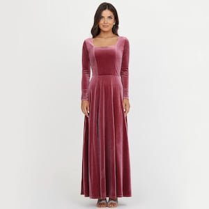 Chianti Bridesmaid Velvet Dress, Slit Dress, Velvet Long Dress, Wedding Guest Dress, Evening Dress, Square Neck Dress