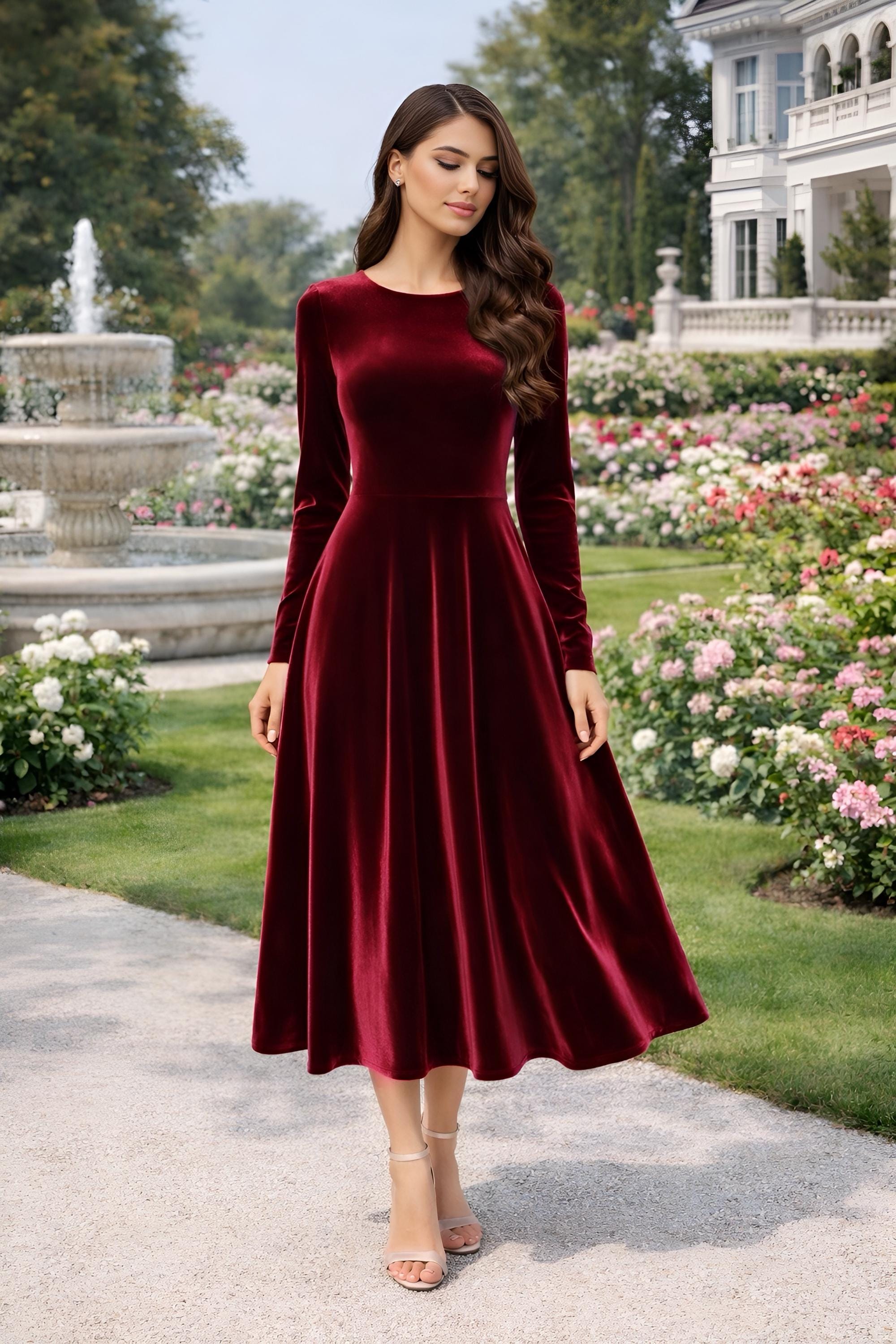 burgundy velvet dress for wedding Midi Guest, Short Sleeve Elegant Velvet Dress, Formal Evening Party Outfit Crafted from high Aqua silk maxi dress Black And Purple One Color:YELLOW/BLACK