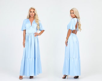 Robe de soie de demoiselle d’honneur Robe bleue bébé, Robe d’été, Robe d’invité de mariage, Robe formelle, Robe de soirée, Robe Maxi, Robe de cocktail