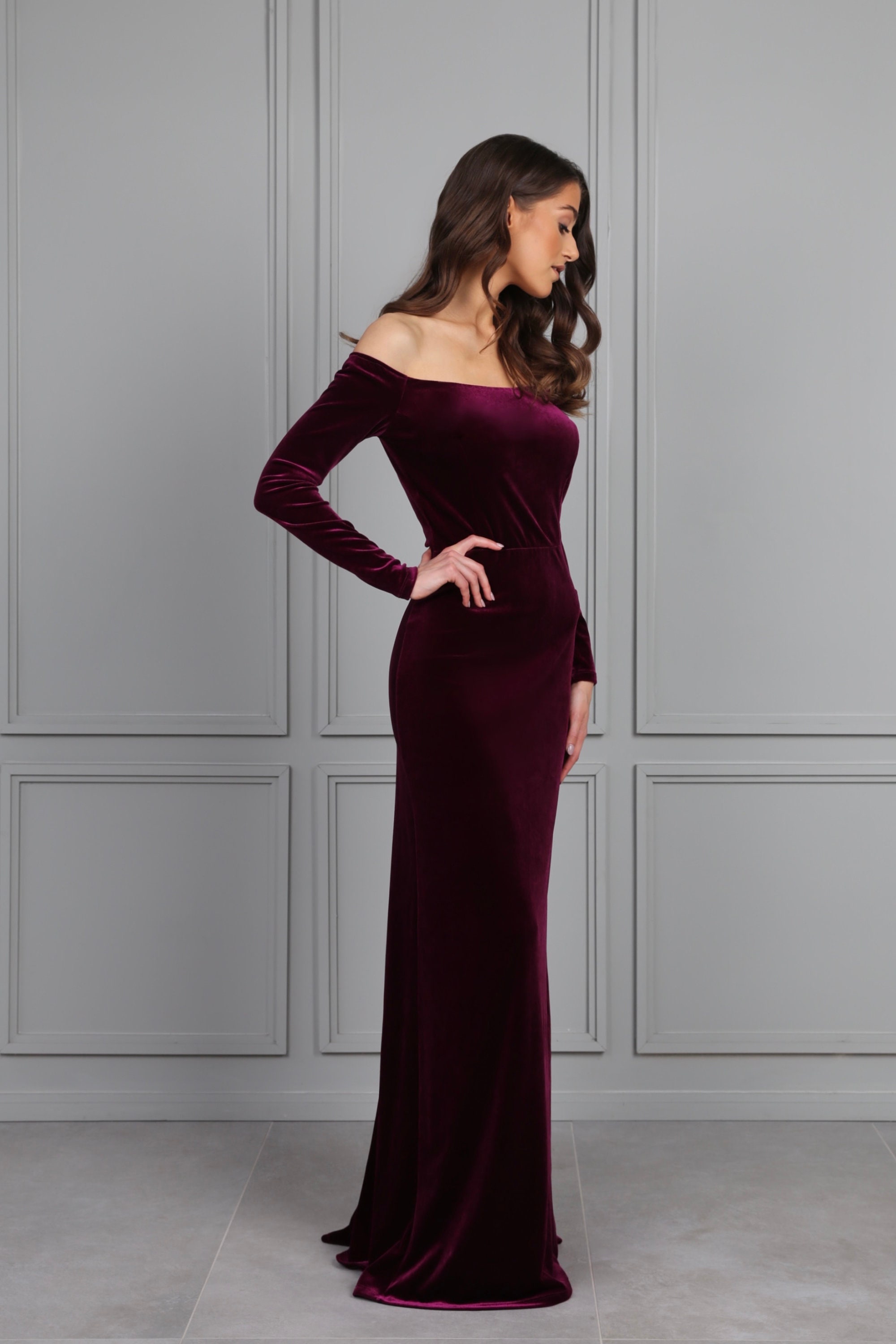slim fit dress slacks STYLEOFCB WOMEN VELVET ONE-LINE SHOULDER HIGH SLIT DRESS IN DARK GREEN-maxi  dresses-off shoulder dresses-ruched dresses-green-regular size-velvet-hidden  zipper-sexy-latest-new in dresses-party dress-prom dresses-homecoming dress-graduation  dress-formal main image 1