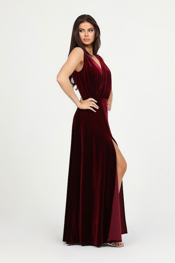 Bridesmaid Burgundy Velvet Dress, Evening Dress, Backless Dress, Wedding Guest Dress, Velvet Long Dress, Reception Dress Bridesmaid Burgundy Velvet Dress, Evening Dress, Backless Dress, Wedding Guest Dress, Velvet Long Dress, Reception Dress