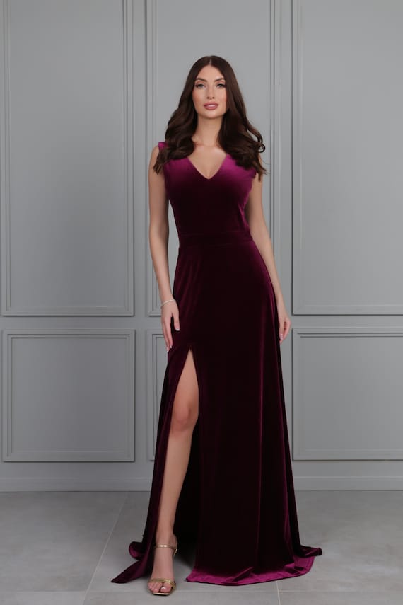 princess polly baby blue dress Bridesmaid Dress, Velvet Dress, Dark Purple, Wedding Guest Dress, Evening  Dress, Slit Dress, Velvet Long Dress, Formal Dress