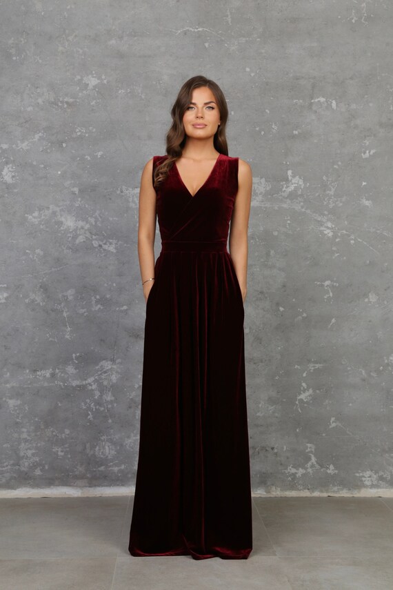 Dark Burgundy Bridesmaid Velvet Dress High Quality Fabric Etsy UK