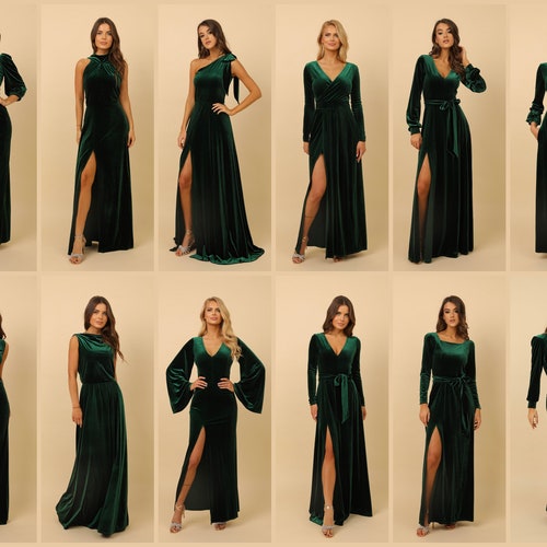 Dark Green Bridesmaid Velvet Dress High Quality Fabric Dress Etsy