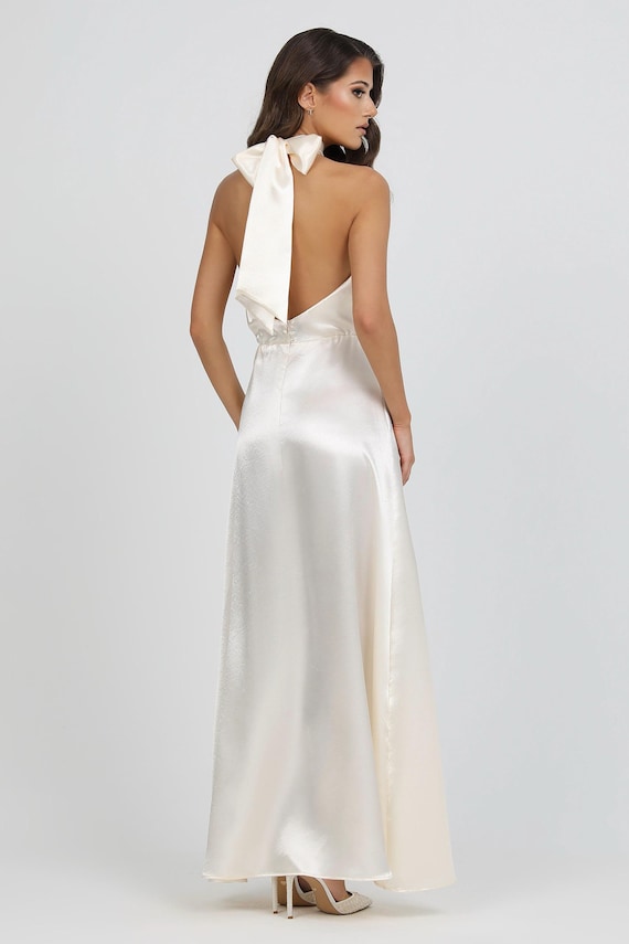 open lace back dress Ivory Chiffon Straps Long Party Dress Prom Dress, Ivory Formal Dress –  Cutedressy