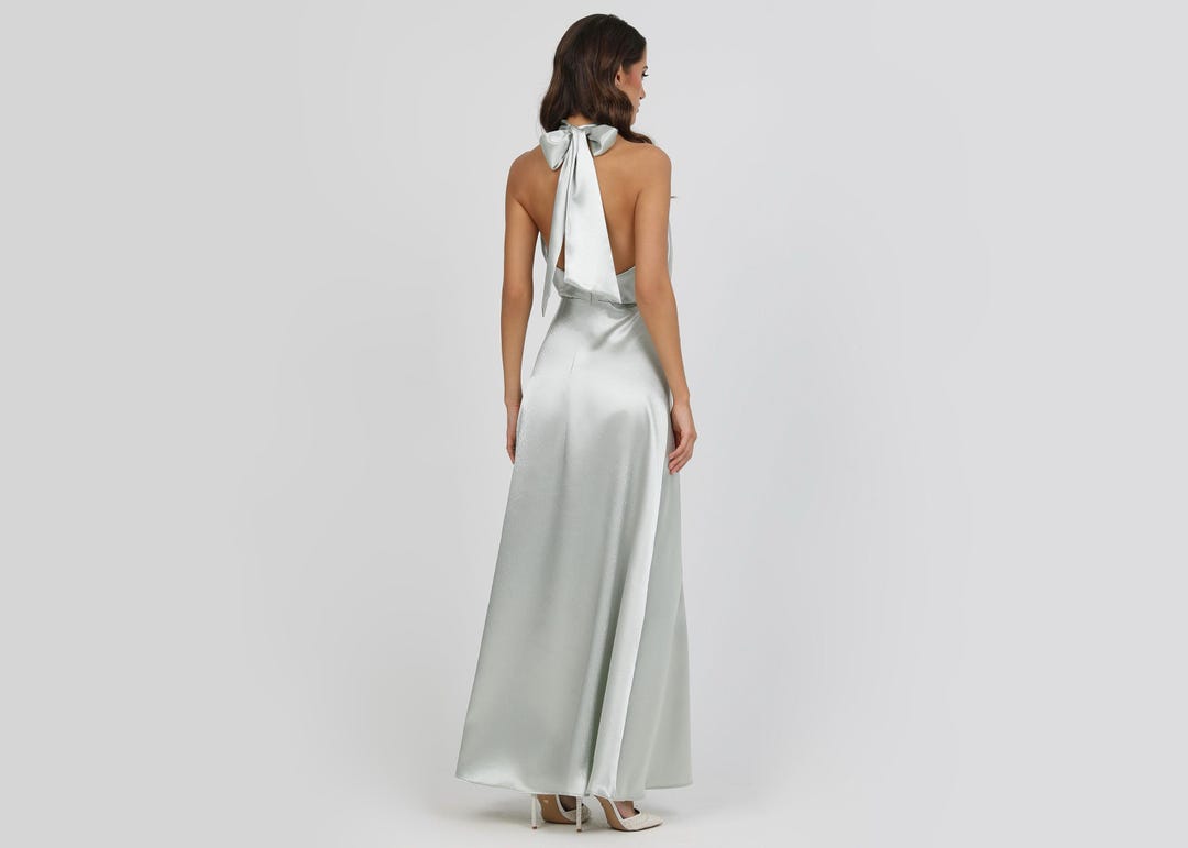 Simple Sage Green Satin Bridesmaid Dresses, Strapless Floor Length Formal Prom Dress Y631