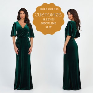 Dark Green Emerald Velvet Dress, Bridesmaid Dress, Evening Gown, Maxi Dress, Gown Dress, Elegant Dress, Formal Dress, Wedding Guest Dress