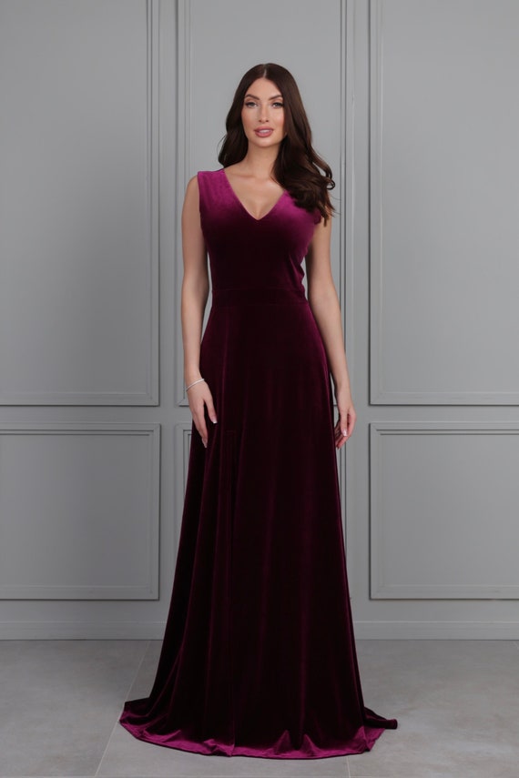 Bridesmaid Dress Velvet Dress Dark Purple Wedding Guest Dress Evening Dress Slit Dress Velvet Long Dress Formal Dress Etsy
