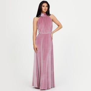 Pink Velvet Dress, Bridesmaid Dress, Backless Dress, Wedding Guest Dress, Velvet Long Dress, Reception Dress, Evening Dress