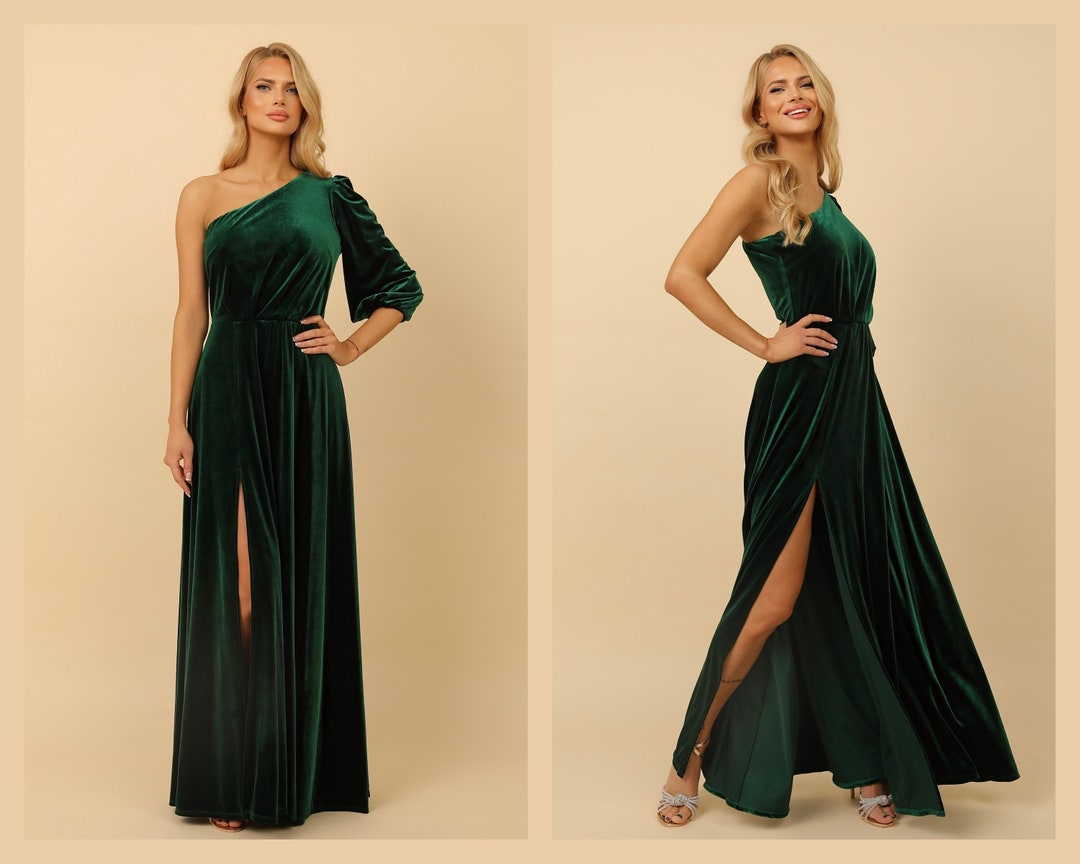 Dark Emerald Green Velvet Long Dress, Bridesmaid Dress, Evening Dress ...