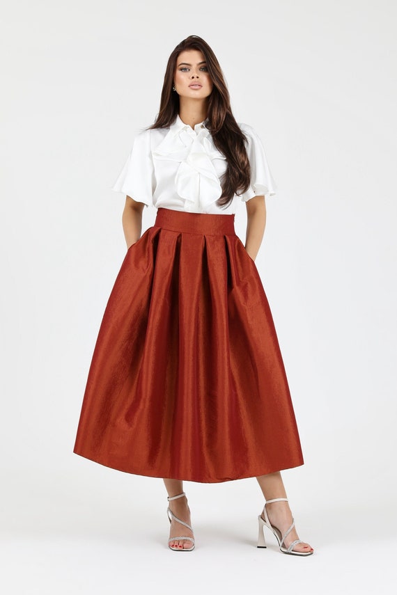 brown maxi skirt with pleating details for women 2033# brown maxi skirt with pleating details for women 2033#