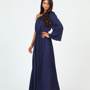 Bridesmaid Silk Dress, Navy Blue Dress,  One Shoulder Dress, Summer Dress, Wedding Guest Dress, Formal Dress
