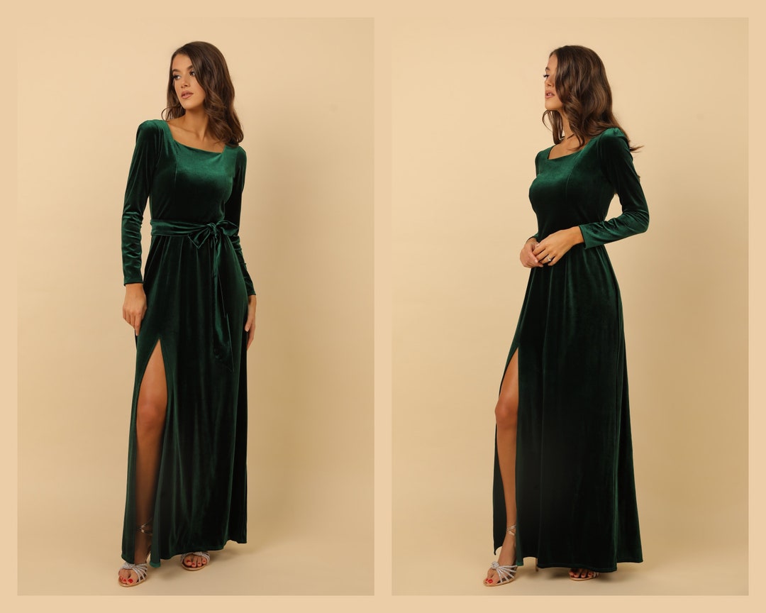 Dark Green Bridesmaid Velvet Dress High Quality Fabric Dress - Etsy