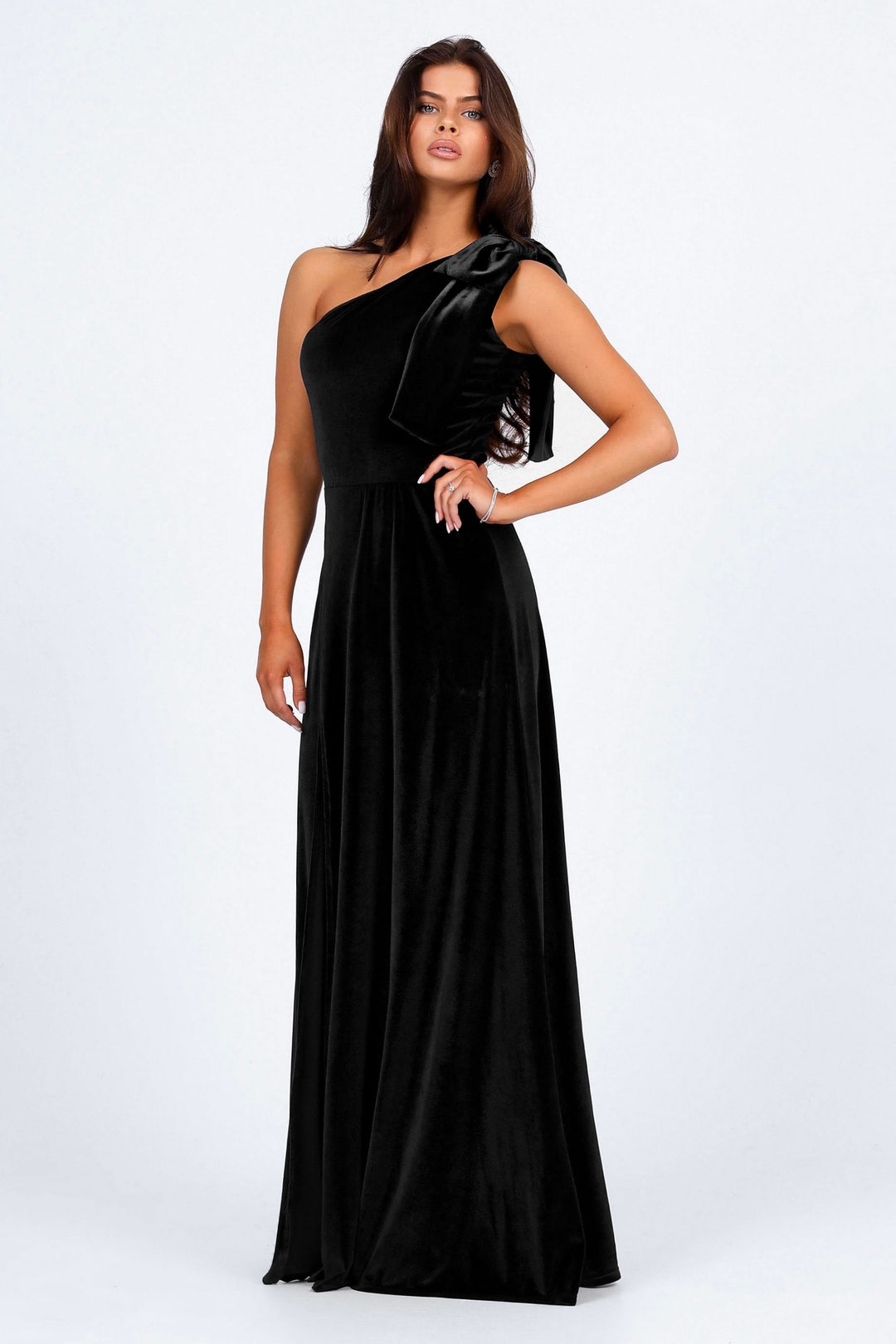 a line princess dress A-Line/Princess One-Shoulder Evening Dresses Satin Prom Party Wi Size:16-36-37 Web Collection: LH25 Slim Fit Black Dress