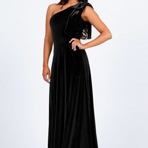 Black Dress, Velvet Dress, Bridesmaid Dress, One Shoulder Dress, Wedding Guest Dress, Formal Dress, Evening Gown, Maxi Dress, Gown Dress