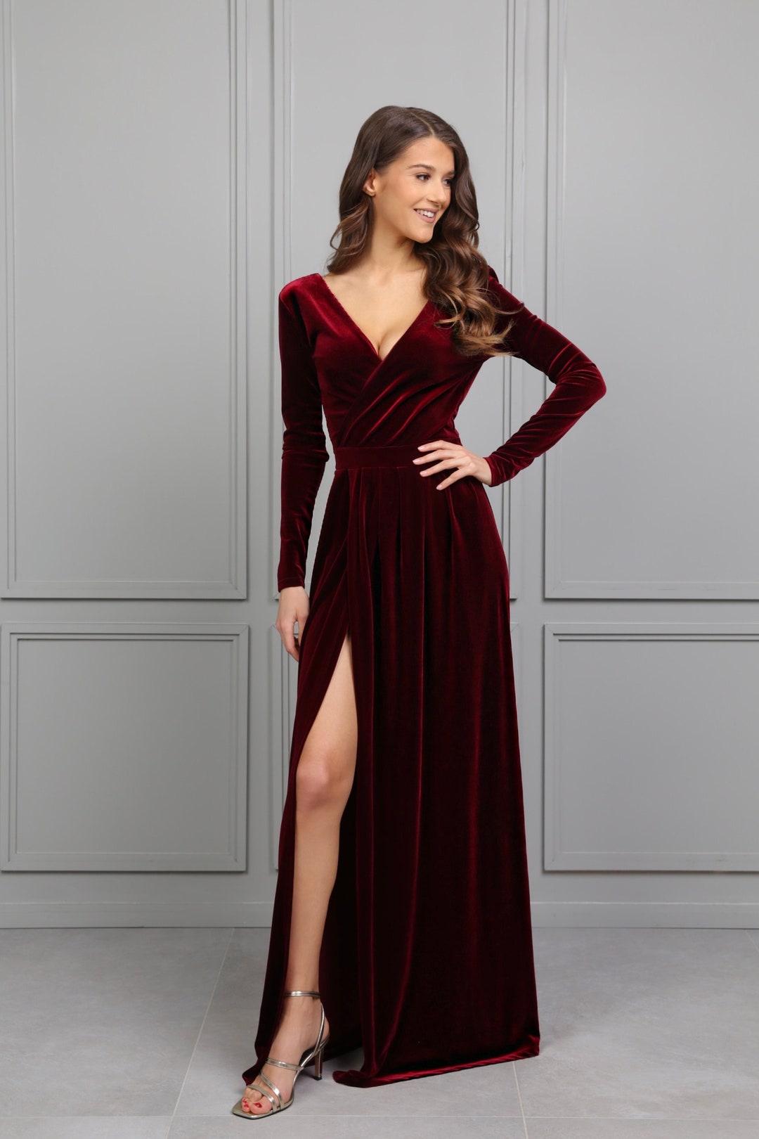 Gown : Maroon Velvet heavy embroidered designer wedding gown