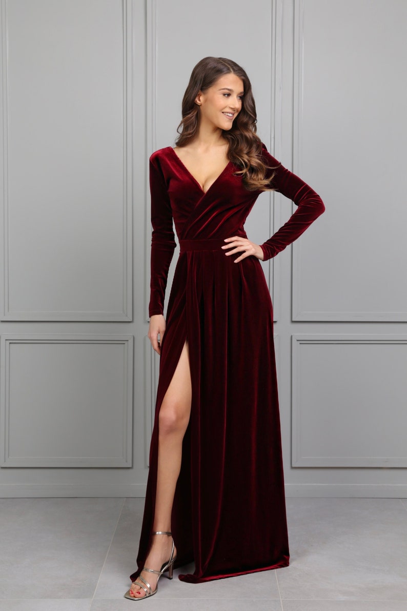 Dark Burgundy Bridesmaid Velvet Dress High Quality Fabric - Etsy