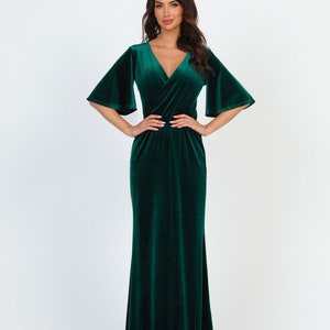 Dark Green Emerald Velvet Dress, Bridesmaid Dress, Evening Gown, Maxi Dress, Wedding Guest Dress, Gown Dress, Elegant Dress, Formal Dress