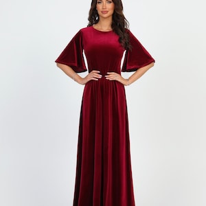 Dark Burgundy Velvet Dress, Bridesmaid Dress, Velvet Long Dress, Wedding Guest Dress, Formal Dress, Evening Dress, Maxi Dress, Wedding Dress