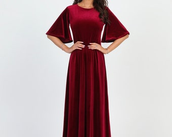 Dark Burgundy Velvet Dress, Bridesmaid Dress, Velvet Long Dress, Wedding Guest Dress, Formal Dress, Evening Dress, Maxi Dress, Wedding Dress