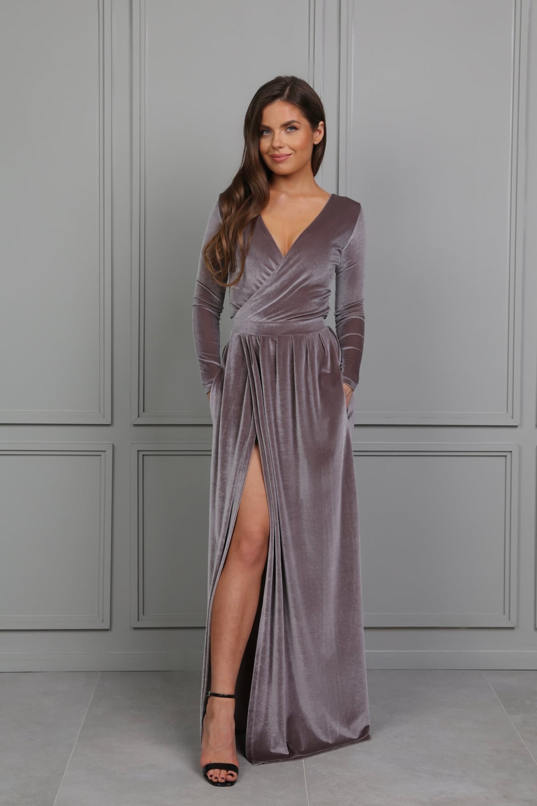 Bridesmaid Velvet Dress Light Gray High Quality Fabric Dress Etsy