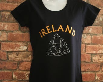 Bronze "Ireland" Tshirt with Rhinestone Trinity Design.