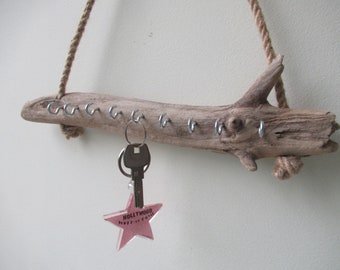 Eye Catching Driftwood Key Holder - Driftwood Jewelry Display - Key Rack Driftwood Beach Decor Drift Wood Wall Hanging Key Organizer 13"