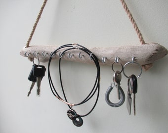 Driftwood Key Holder, 11 Key Hooks, Driftwood Wall Hanging Key Holder Drift Wood Jewelry Display 14"/36 cm