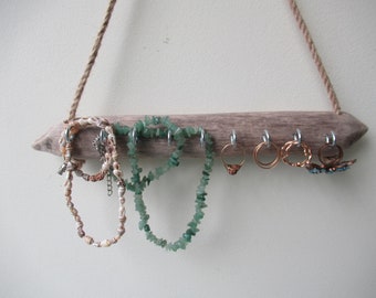 11.5" Driftwood Key Holder 9 Hooks Jewelry Display Drift Wood Beach Decor Key Rack Driftwood Necklace Organizer