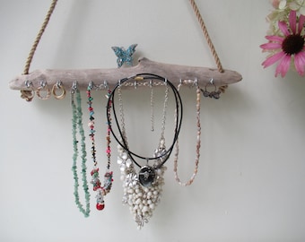 16" Wall Hanging Jewelry Holder Wall Key Hooks Drift Wood Jewelry Display Original Driftwood Jewelry Organizer Wall Hooks