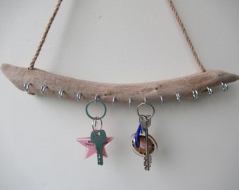 13 Hooks Driftwood Jewelry Display 15" Beige Drift Wood Beach Decor Round Key Holder Drift Wood  Organizer
