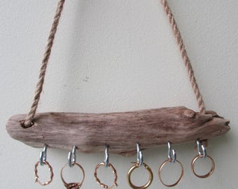 6 Wall Hooks Jewelry Organizer Driftwood Art Wall Hanging Jewelry Holder Drift Wood Key Holder Driftwood Jewelry Display 7.5"