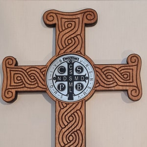 wooden Wall crosses with Croatian Pleter and St Benedict center