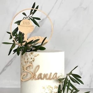 topper circolare Topper per torte della Prima Comunione, pane con topper per torta di calice con il nome del bambino