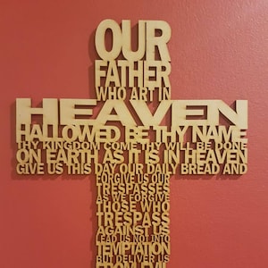 Our Father wooden stencilled cross Our Father prayer, Our Lords Prayer 20cm Bonbonniere image 2