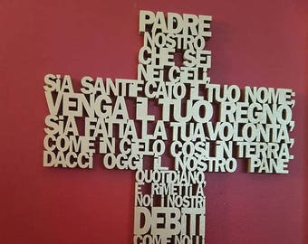 Padre Nostro Cross with Italian Our Father prayer wooden stencilled wall cross Our Father prayer,  Padre Nostro Our Lords Prayer