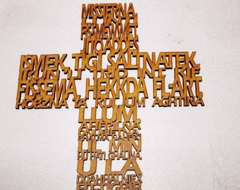 Pater Noster Missierna Our Father prayer in Maltese wooden stencilled wall cross , Our Lords Prayer In Maltese language
