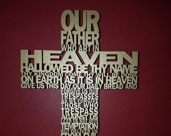 Our Father wooden stencilled cross Our Father prayer, Our Lords Prayer 20cm Bonbonniere