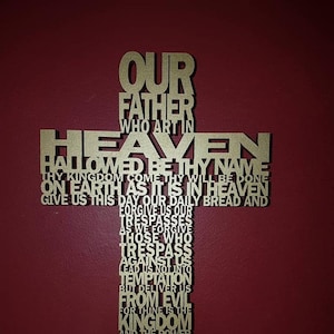 Our Father wooden stencilled cross Our Father prayer, Our Lords Prayer 20cm Bonbonniere image 1