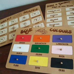 Puzzles croatas: Colores - boje, Formas - oblici, Días de la semana - Dani u tjednu