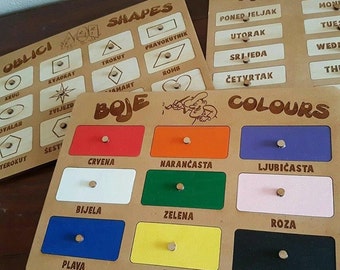 Kroatische Puzzles: Farben - Boje, Formen - Oblici, Wochentage - Dani u tjednu