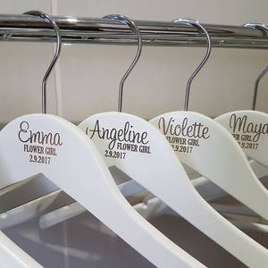 white laser engraved bridal wooden coathangers image 3