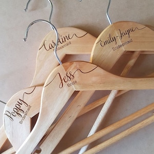 laser engraved bridal wooden coathangers with custom made font