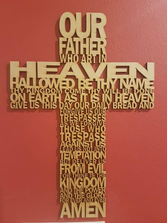 Oce Nas Kriz Wooden Stencilled Wall Cross Our Father Prayer Etsy