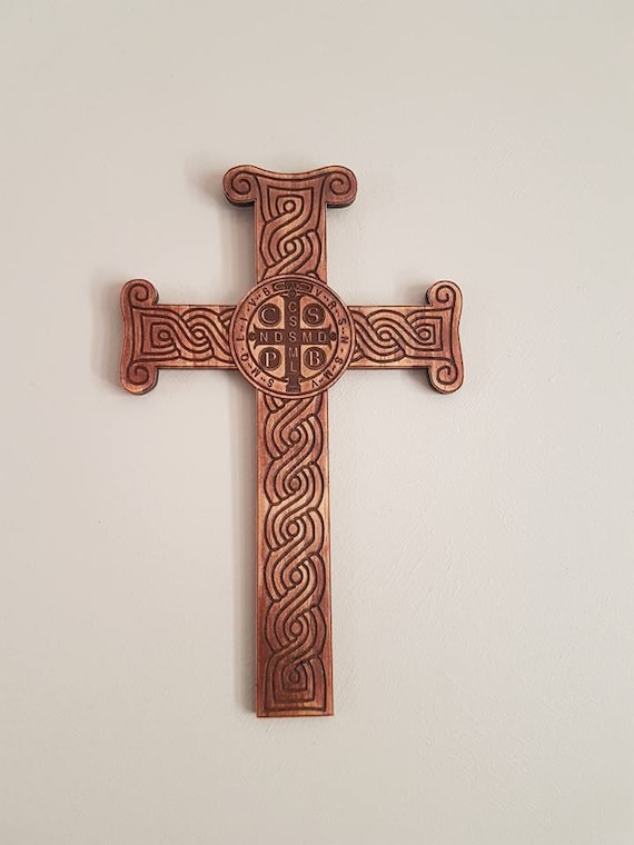 Wooden Wall Crosses With Croatian Pleter and St Benedict Center - Etsy