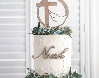 Confirmation Cake topper combined with the child's name Holy spirit with a cross cake topper