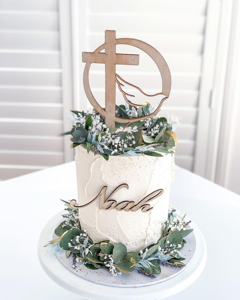 Confirmation Cake topper combined with the child's name Holy spirit with a cross cake topper image 2