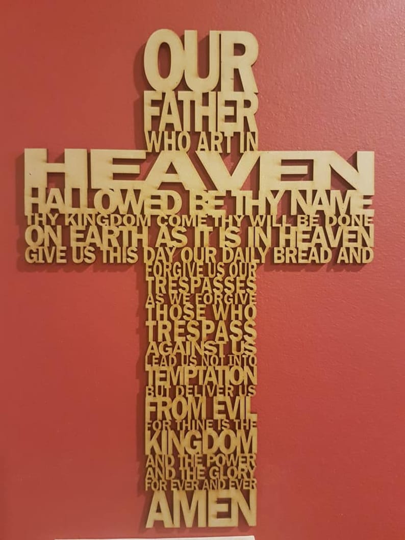Our Father wooden stencilled cross Our Father prayer, Our Lords Prayer 20cm Bonbonniere image 2