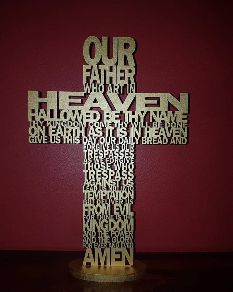 Our Father wooden stencilled cross Our Father prayer, Our Lords Prayer 20cm Bonbonniere image 1